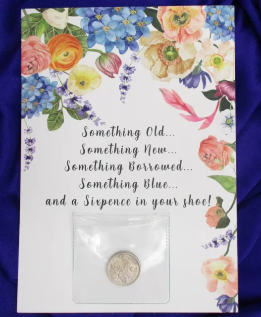 Wedding Card Queen Elizabeth II Sixpence "Origin of Wedding Rhyme©" Bride Luck H