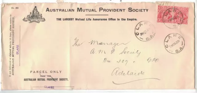 APH1484) Australia 1931 2d Red KGV pair Die 3 variety on cover to AMP Society,