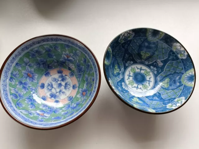 2 Japanese Rice Bowls. Colour Blue.   2 Designs.  Made In Japan