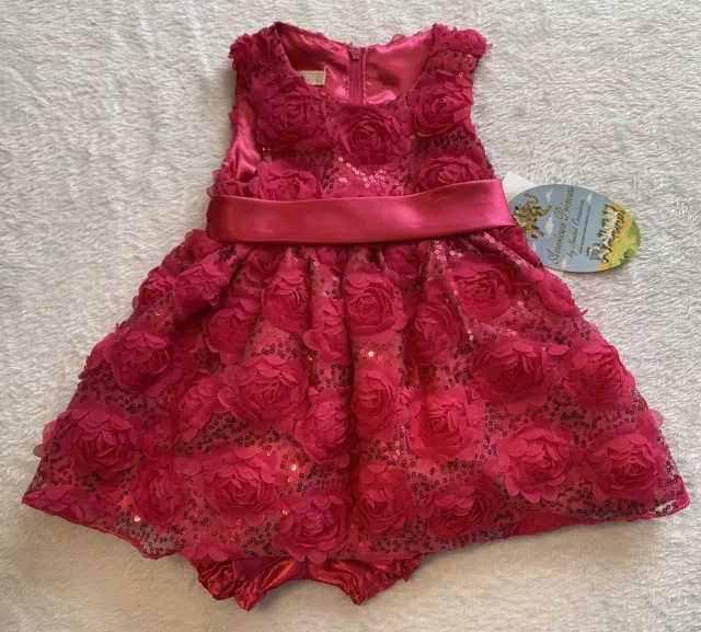 9 mo. American Princess Hot Pink Rosette with Sequins Baby Dress & Bloomers