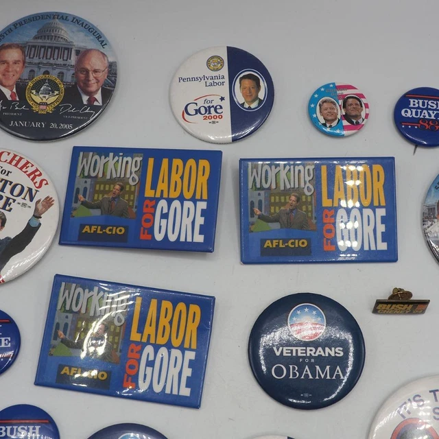 Lotto Di 17 Clinton Gore Obama Bush Dukakis Politica Pinback Pin 3