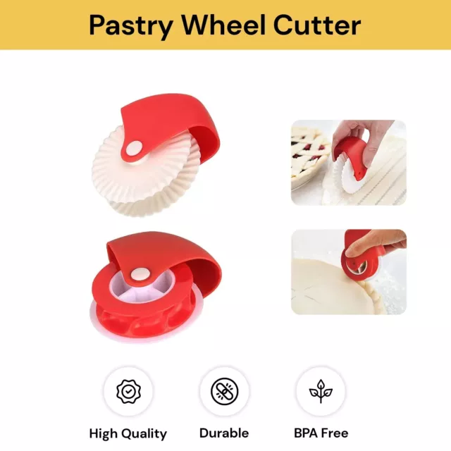 Pastry Wheel Cutter for Pie Crust Pasta Puff Pastry Fondant Decorator Durable AU 2