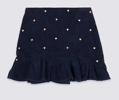 New Girls Skirt Age 15-16 Years Navy Heart Detail Marks & Spencer Cord Mini