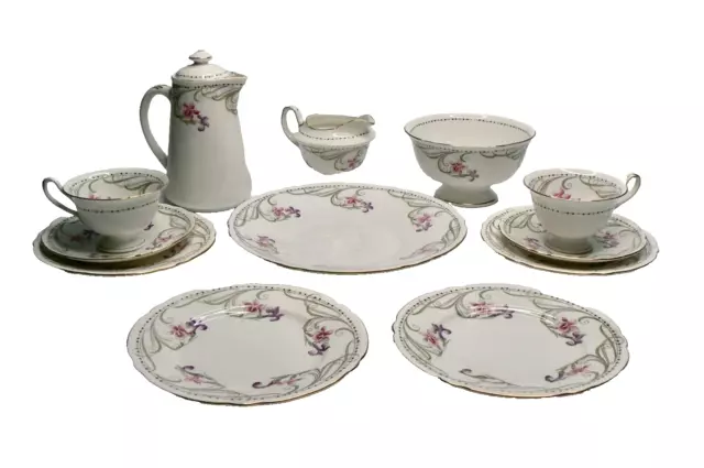 SHELLEY Art Nouveau Iris pattern (10777) 12pc tea set Gainsborough cups 1915-25