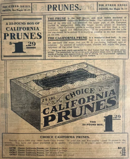 Vintage California Prunes￼ ￼Print Ad From 1907 Sears Catalog