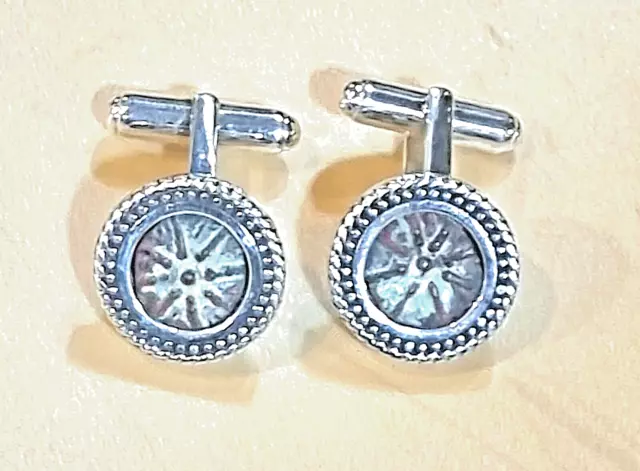 Round Cufflinks with Ancient Widow's Might Coins and Sterling Silver