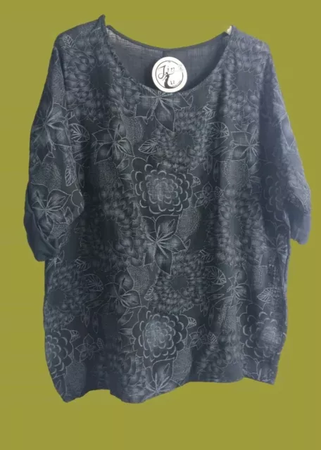 Damen Bluse tunika Shirt Longshirt Kleid  Baumwolle Made In Italy 44 46 XL 2XL