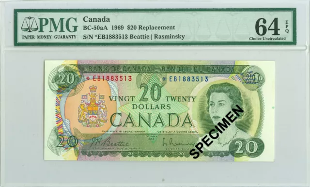 1969 $20 Canada Bank Note - PMG 64 EPQ Uncirculated