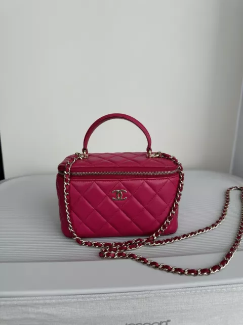 CHANEL Pink Quilted Lambskin Top Handle Small Vanity Case Chain Bag