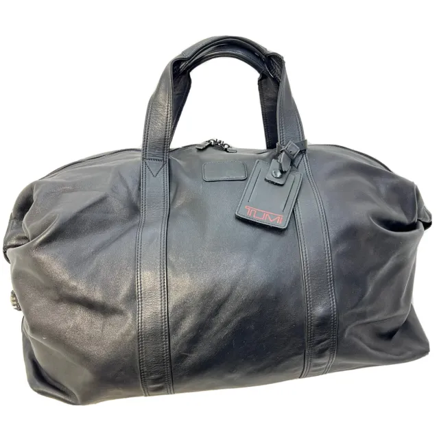 TUMI Alpha Black Napa Leather Satchel Duffel Bag Carry On Luggage 965D3