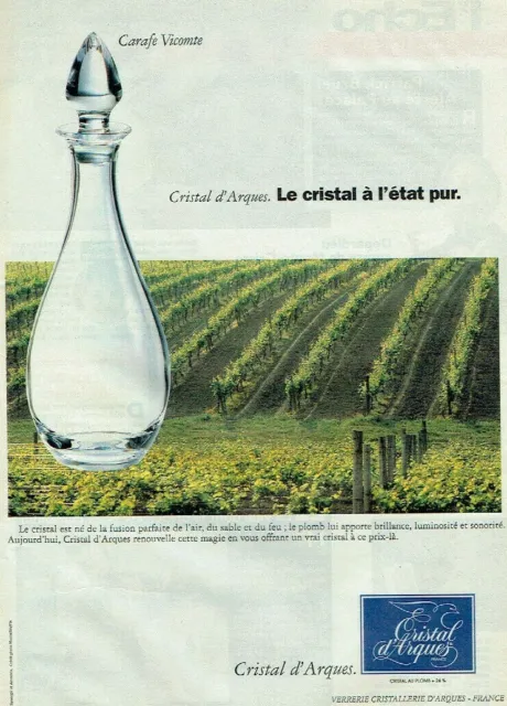 Publicité Advertising  820 1996  Cristal  Verrerie d'Arques  la  carafe Vicomte