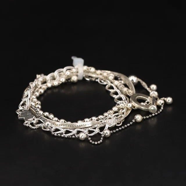 Sterling Silver - Lot of 5 Assorted Herringbone Curb Bead Chain Bracelets - 19g