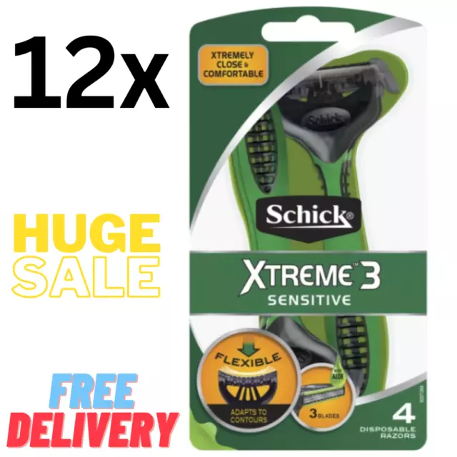 Schick 12 Value Pack Xtreme 3 Sensitive Razors Close Shave Shaving Kit