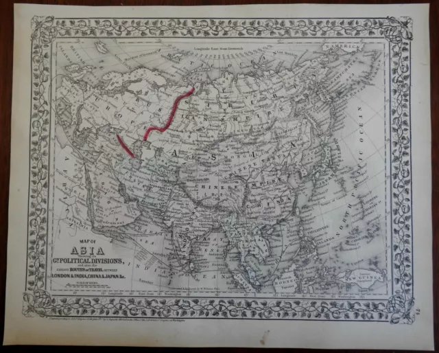 Asia Continent Ottoman Empire Arabia Persia China Japan Korea 1874 Mitchell map