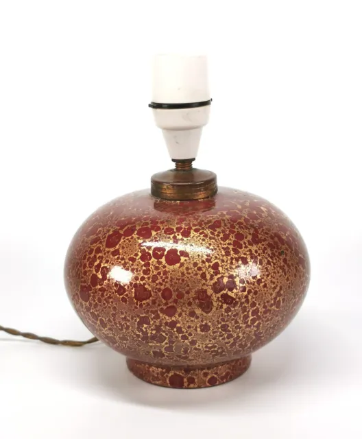 Charles Harva Art Deco Table Lamp Red & Gold Crackle Glaze France Signed
