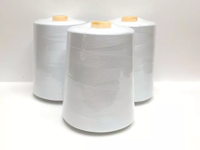 3 Pcs. 10000 Each Yards Sewing Machine Polyester Threads overlock Cones  White