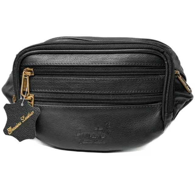 AU Men Women Black Bum Bag Belt Waist Pack Fanny Genuine Cow Leather Travel