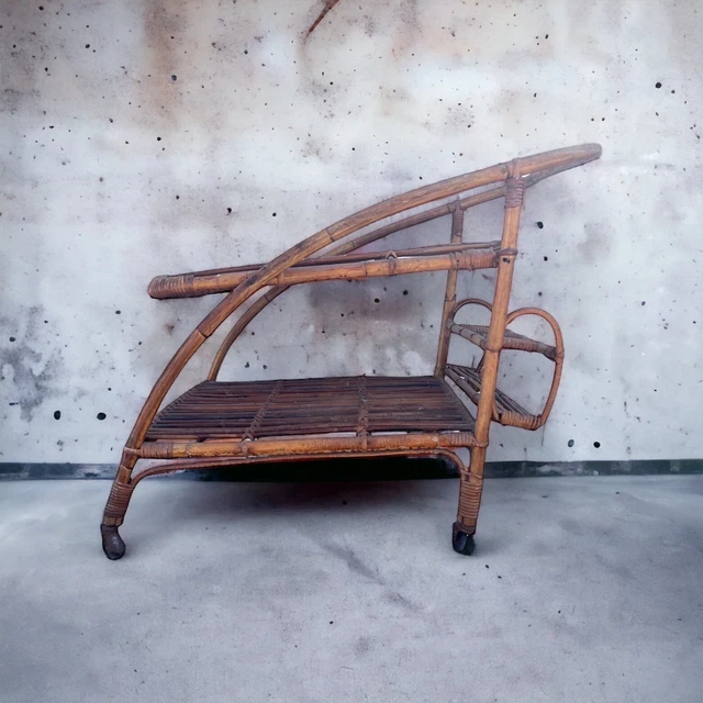 Carrello bar in canna di bambù nello stile di Tito Agnoli, anni '60