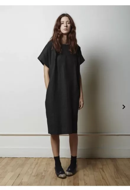 La Garconne Moderne Dress Women's S Black Oversize Pockets Cotton Linen