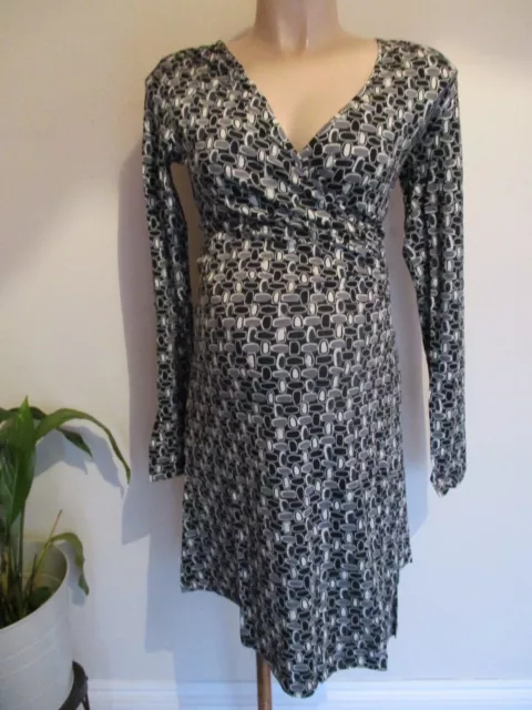 Vida Vita Maternity Nursing Black & Grey Print Wrap Dress Size S 8-10  Bnwt