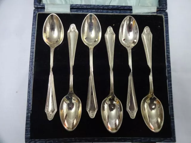 Vintage Art Deco Silver Plate  EPNS boxed Teaspoons x 6 Length 11.5 cm