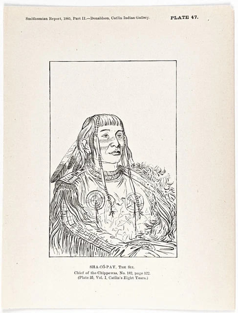 1885 Chippewa Chief Lithograph Native American GEORGE CATLIN Indian Gallery