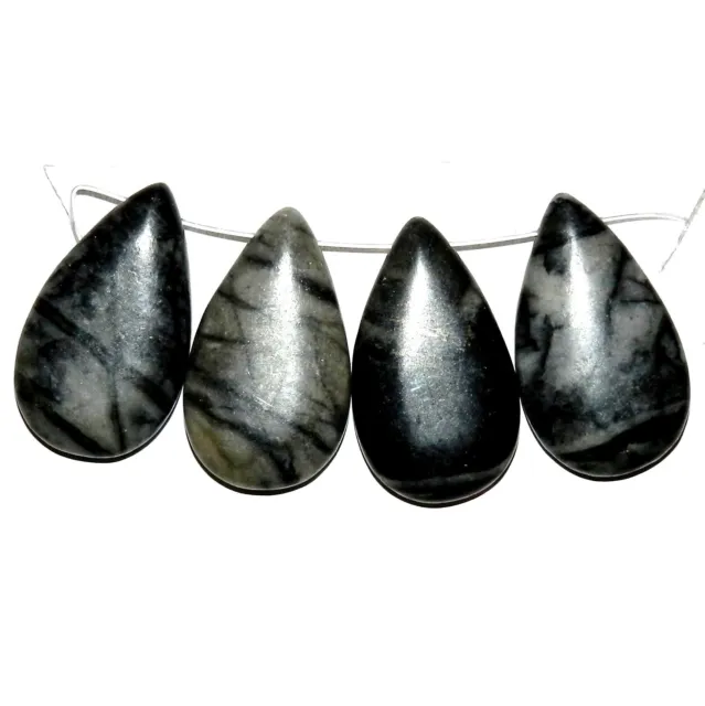 NG2137 Picasso Marble 31mm 4-Piece Teardrop Top-Drilled Gemstone Pendant Beads