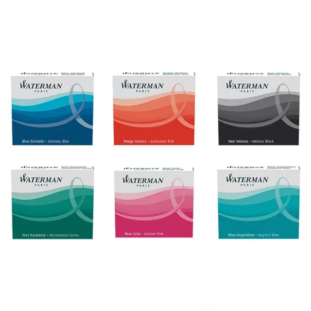 Waterman Fountain Pen Ink Cartridges - Short - Pack of 6 - 6 Colours