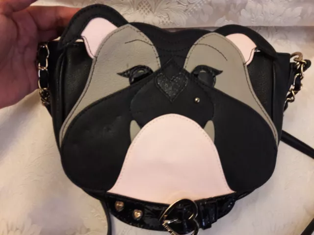 ~SAMPLE~ Betsey Johnson Bulldog Face Crossbody Kitsch Purse Bag Black NEW NO TAG