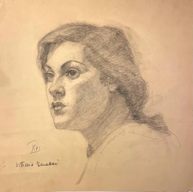 VITTORIA BENASSAI . RITRATTO 1944, ROMA MATITA SU CARTA firmato