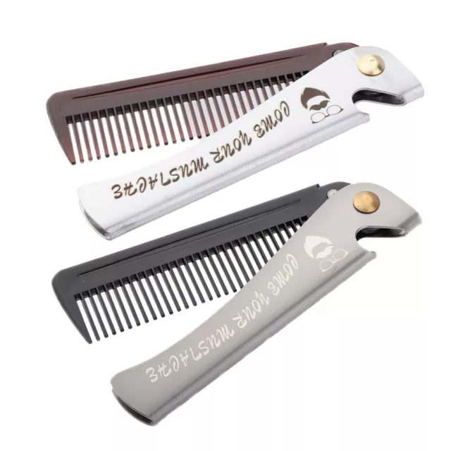 2x Pocket Stainless Steel Folding Mustache Beard Grooming Comb Fine