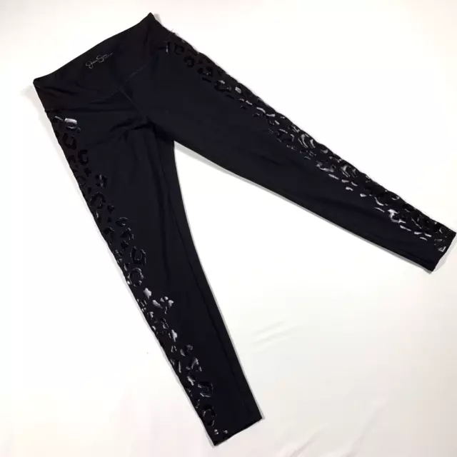 Jessica Simpson Womens Medium Leggings The warm up black yoga Leopard print