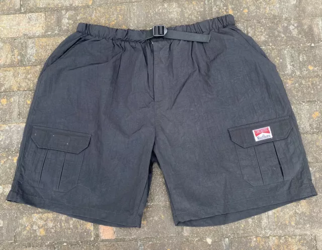 Vintage Marlboro Unlimited Black Mesh Lined Nylon Cargo Swim Trunks Adult 2X XXL