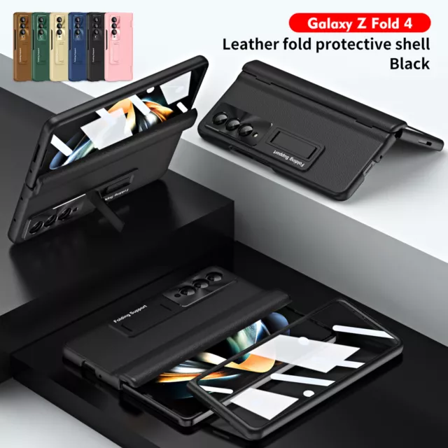 Screen Glass Protector Leather Kickstand Case For Samsung Galaxy Z Fold 4 Fold 3