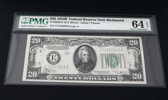 $20 - 1934B - FRN. RICHMOND - PMG Graded 64 Choice UNC-EPQ