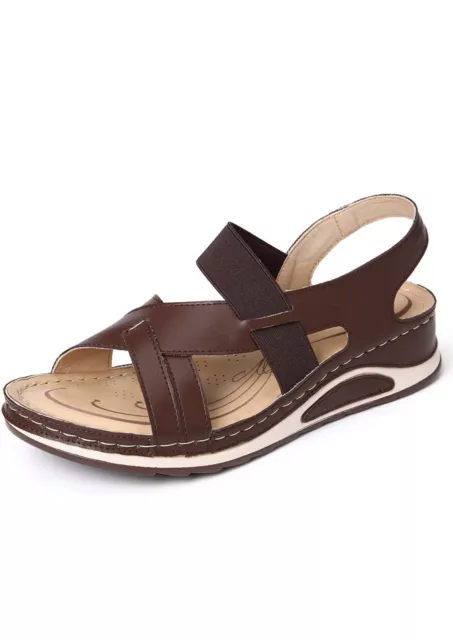 Sandales Femmes Plates Cuir, Chaussures Été Compensée Plateforme Tongs Plage