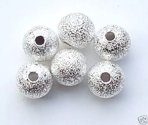 100pcs 6mm Round Brass Stardust Metal Spacer Beads - Bright Silver