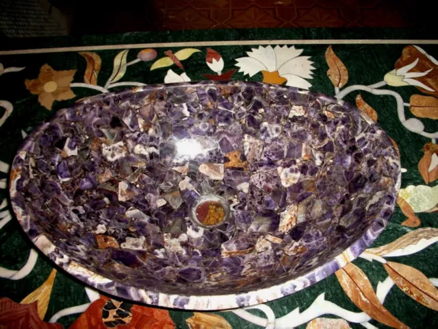 Amethyst Resin Wash Basin with Royal Look Round Marble Counter Top Sink