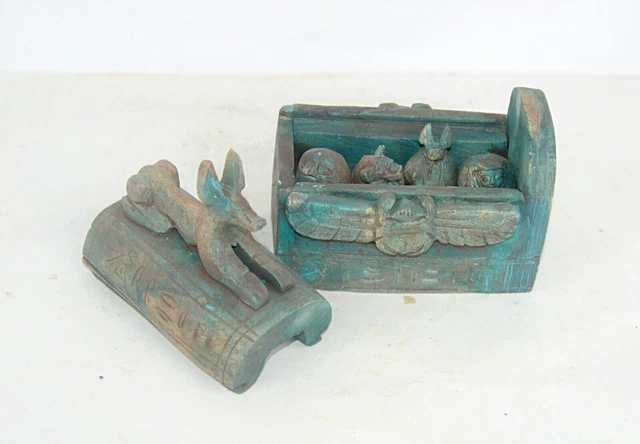 RARE ANCIENT EGYPTIAN Antique Anubis Box and 4 Canopic Jars BC ...