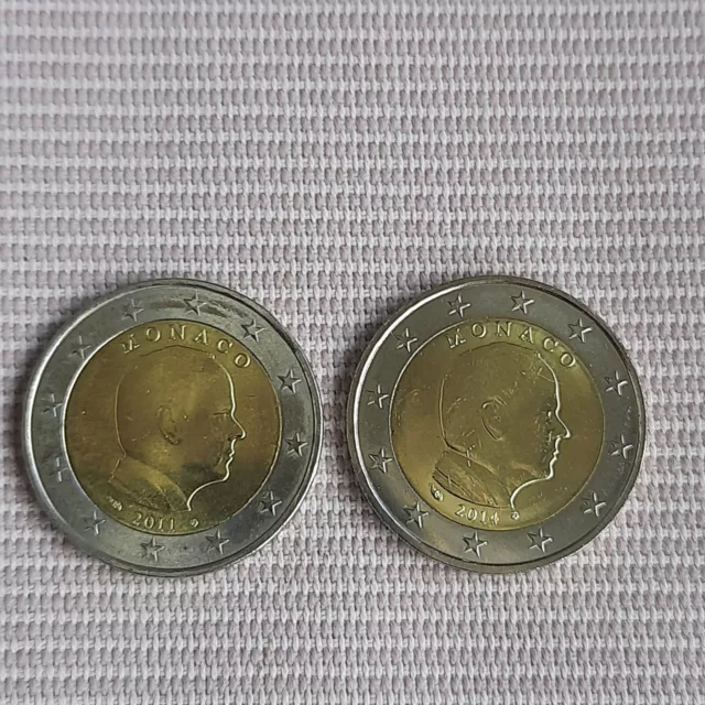 2 Euro 2 stück Monaco 2011 & 2014 jeweils Fürst Albert II rar unz. neu !!