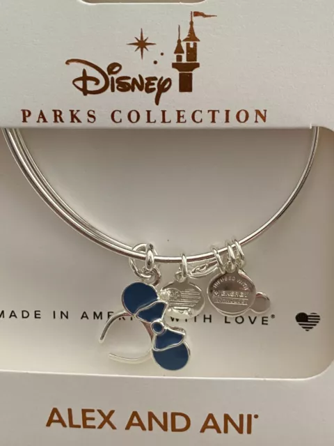 Disney Alex Ani Minnie Blue Ears Headband Silver Bangle Bracelet LTD