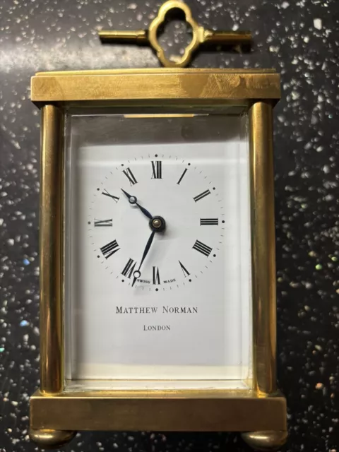 Matthew Norman Swiss Carriage Clock London  1754 Movement, 11 Jewels & Key