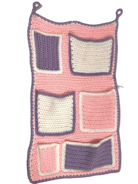 Completed Crochet Hanging Baby Organizer Storage Pink Purple White 18”x31”