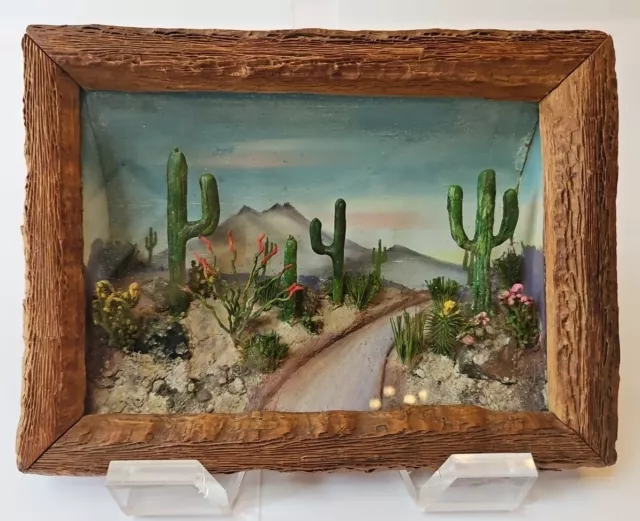 Vintage 1950's Diorama Saguaro Cactus Desert Scene 8.5"x6.5" Landscape View Co.