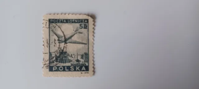 Briefmarke Poczta Polska 1946 Flugzeug über Warschau gestempelt