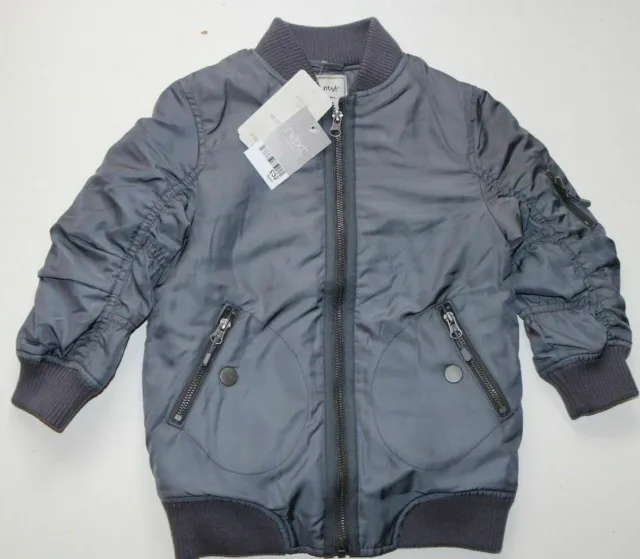 Next - Grey Shower Resistant Lined Zip Bomber Jacket Coat- Girls 3 Years