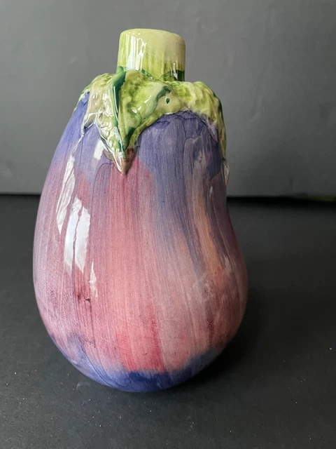 Vintage Purple Ceramic Eggplant Italian Majolica Art Pottery 6"
