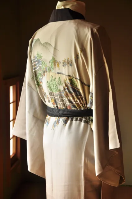 Vintage Japanese Kimono Silk Men’s Juban Samurai/Edo Castle/ Nikko Toshogu