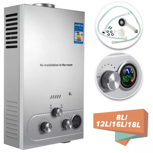 Chauffe-eau Gaz Instantané 8L / 12L / 16L – Butane/propane, Inox, Pour Camping Ou Douche