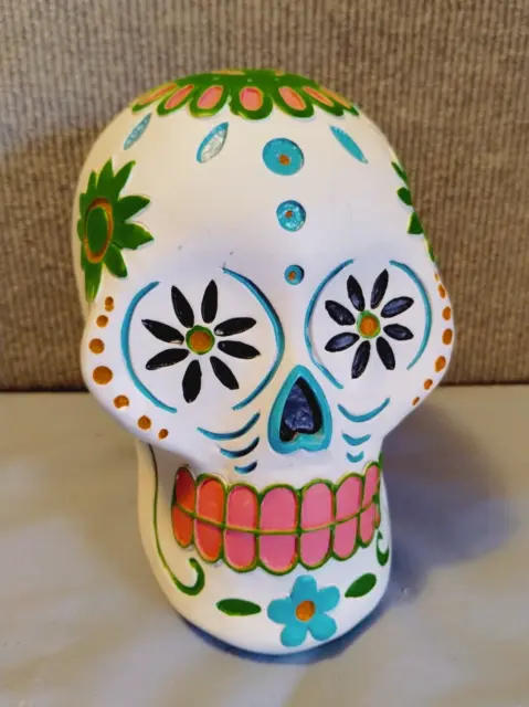 Day of The Dead Painted Skull Figurine--Psychodelic Floral Decor